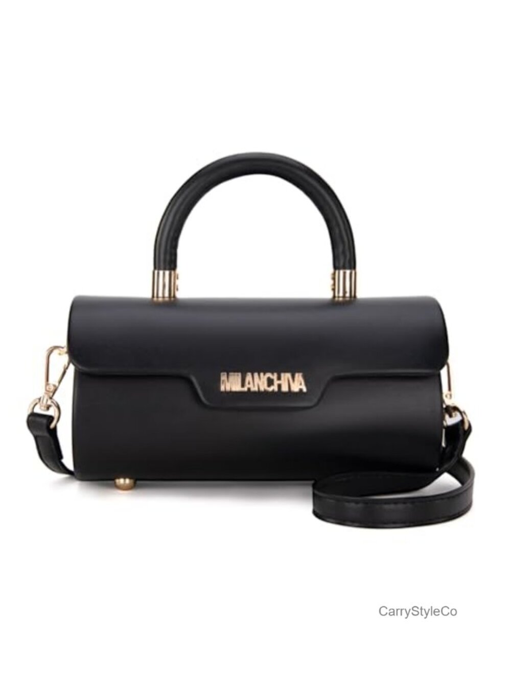 Small Vegan Leather Crossbody Barrel Bag with Top Handle & Detachable Strap